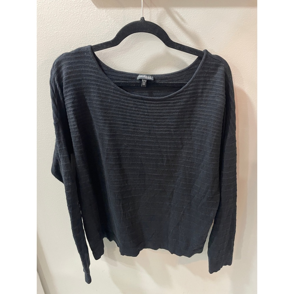 Conrad C Collection  XL Black Ribbed Boat Neck Long Sleeve Pullover Sweater